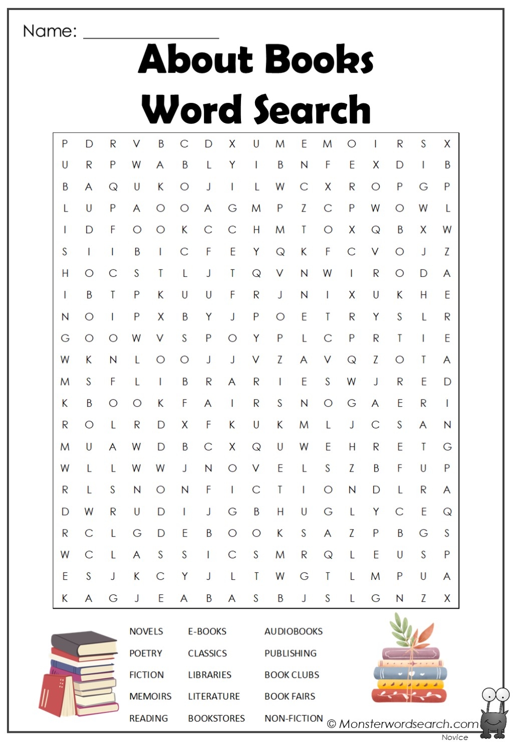 About Books Word Search Monster Word Search
