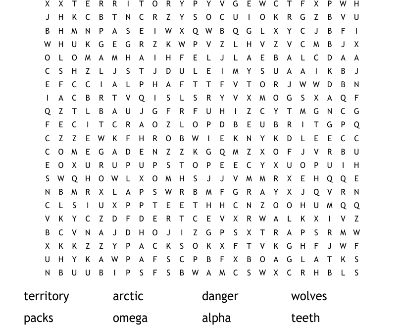 About Wolves Word Search WordMint