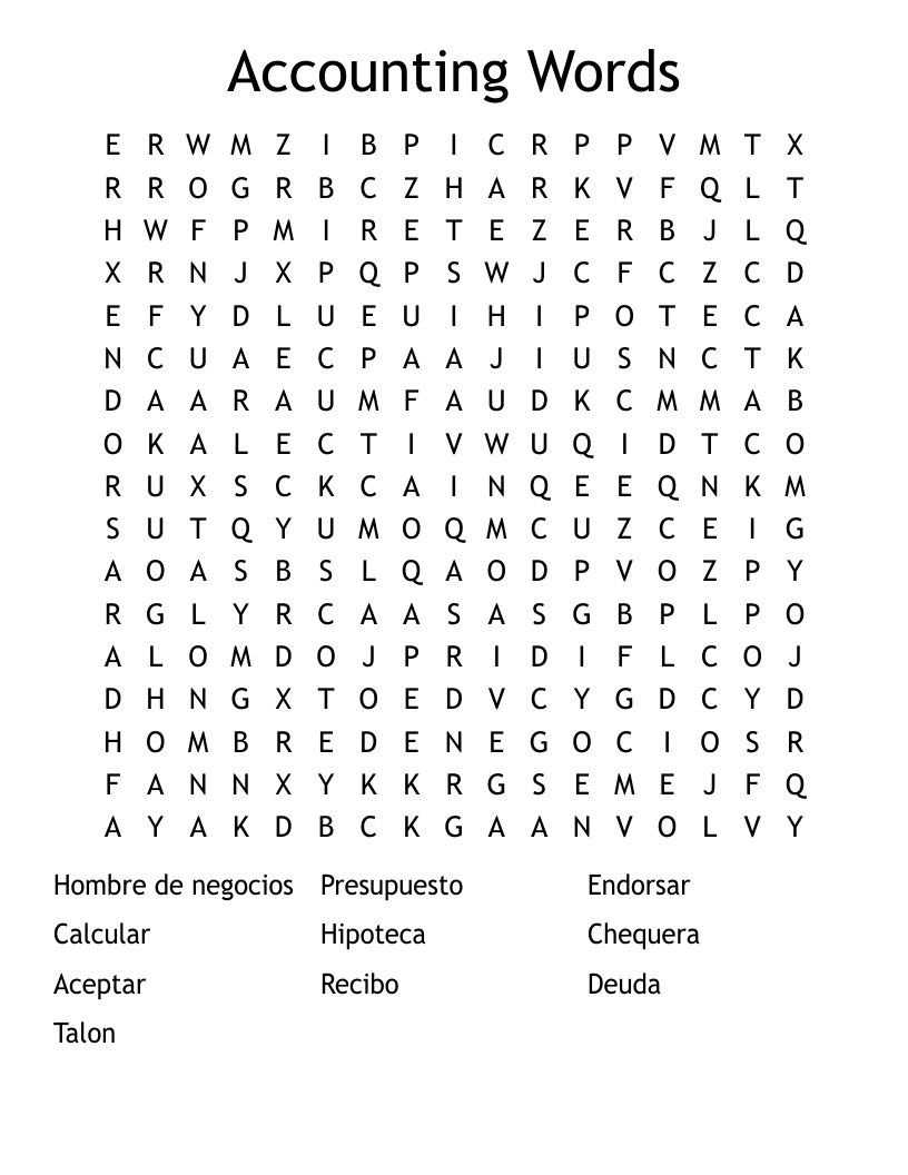 Accounting Words Word Search WordMint