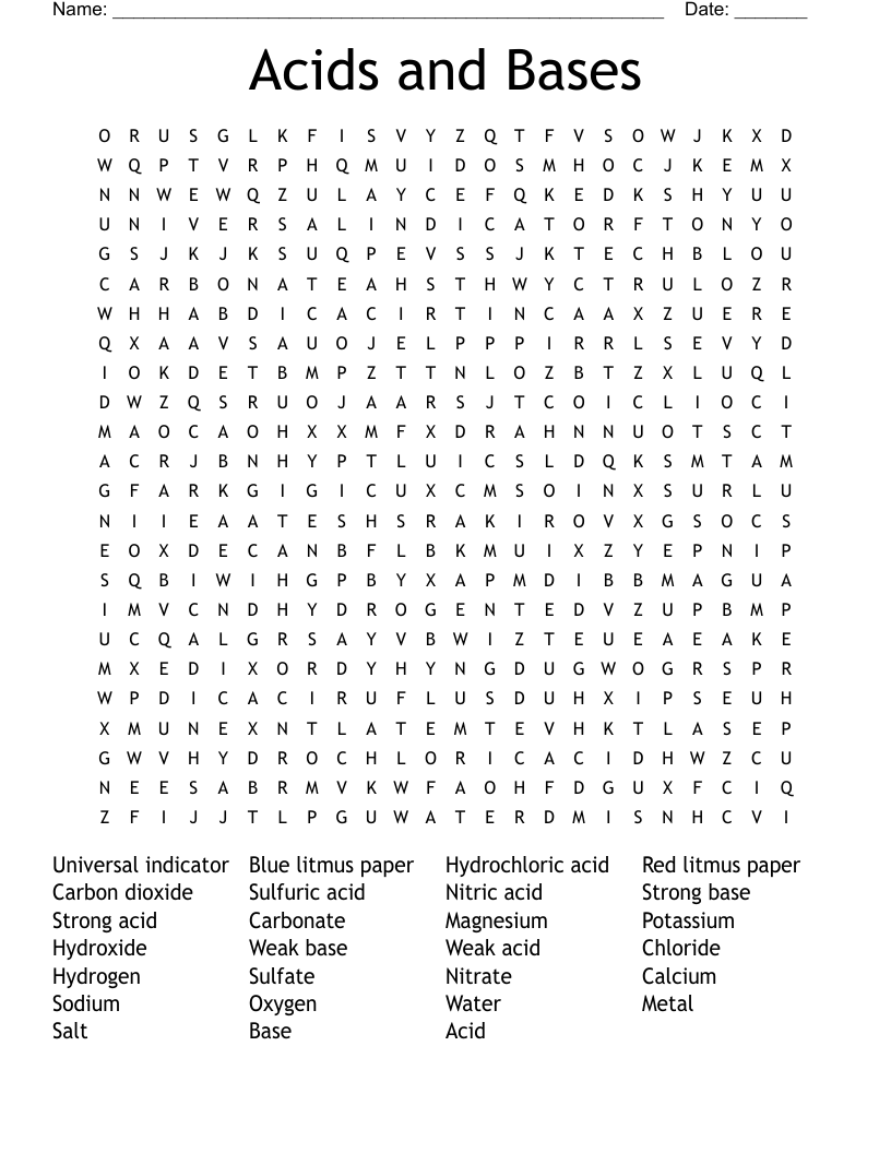 Acids And Bases Word Search WordMint