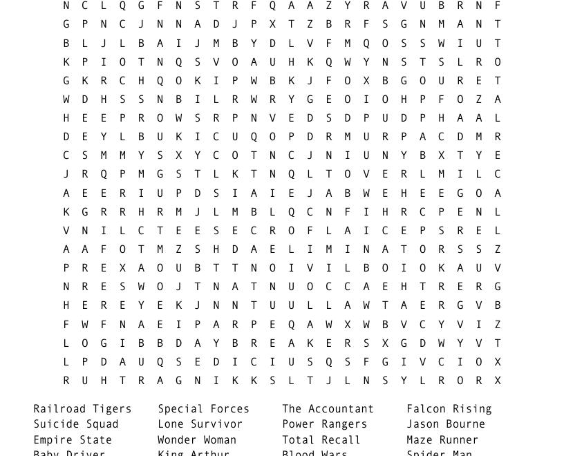 Action Movies 1 Word Search WordMint