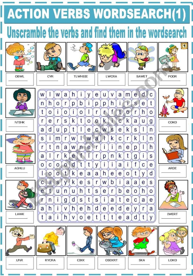 ACTION VERBS WORDSEARCH 1 ESL Worksheet By Katiana