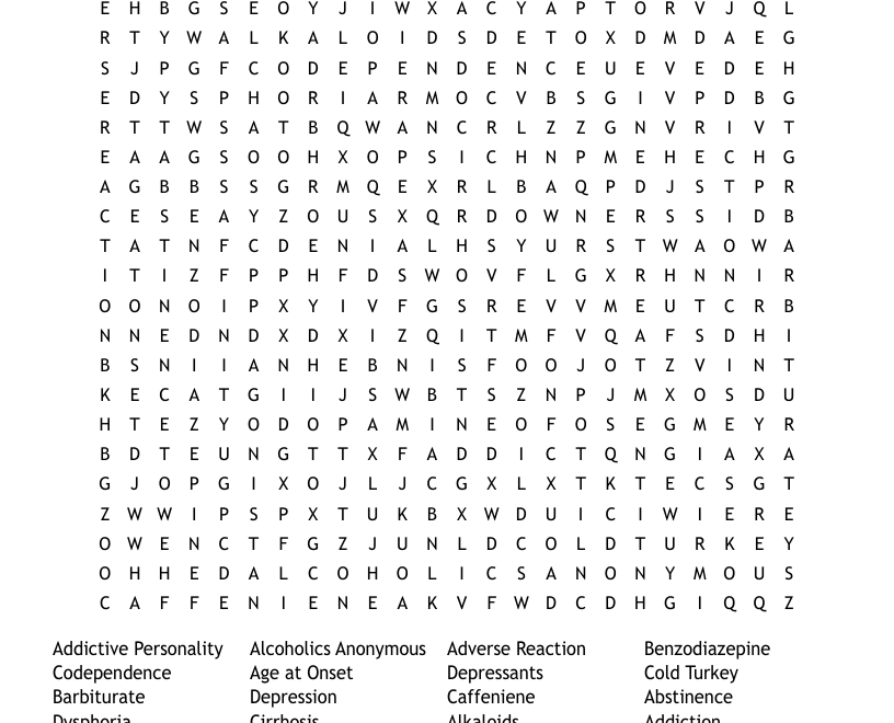 Addiction Word Search WordMint