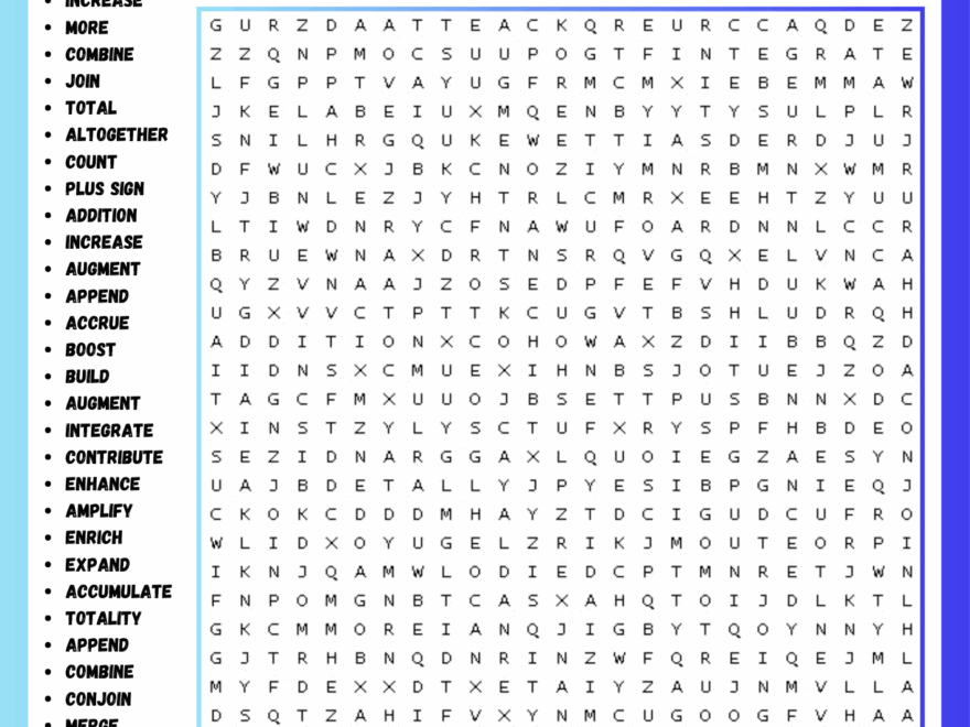 ADDITION WORD SEARCH PUZZLE WORKSHEET ACTIVITIES BRAIN PUZZLES Made By Teachers
