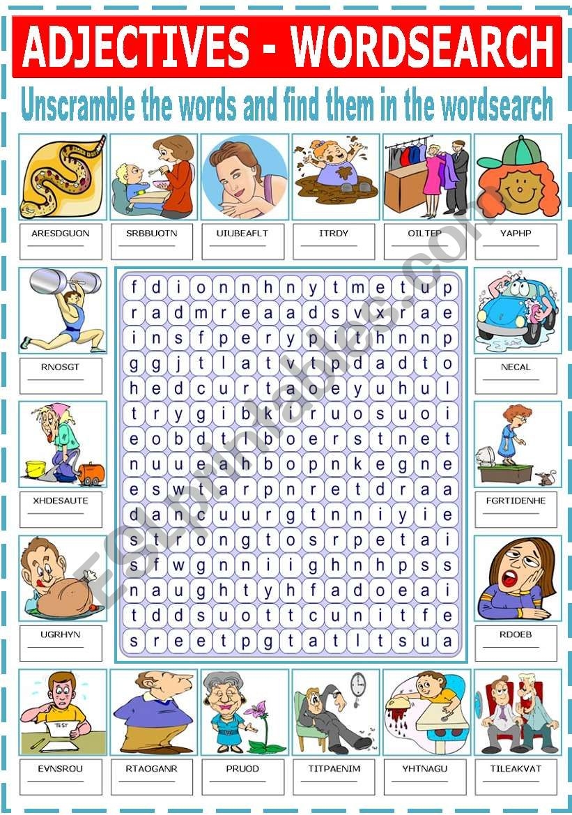 Adjective Word Search Puzzle Printable