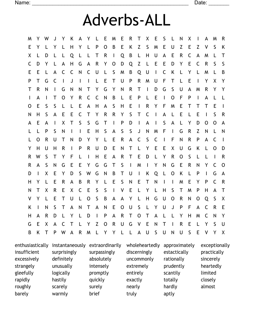 Adverbs ALL Word Search WordMint Adverbs ALL Word Search WordMint