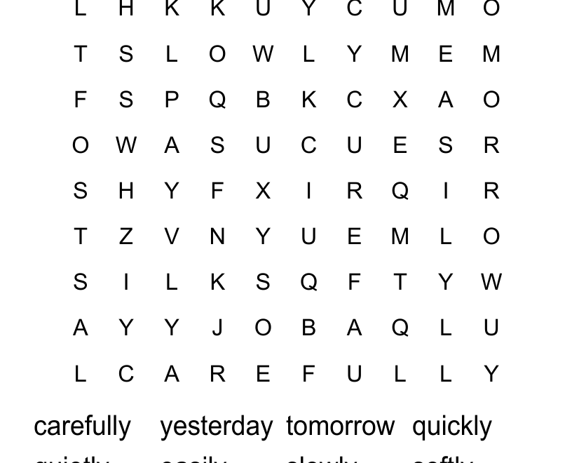 ADVERBS Word Search WordMint