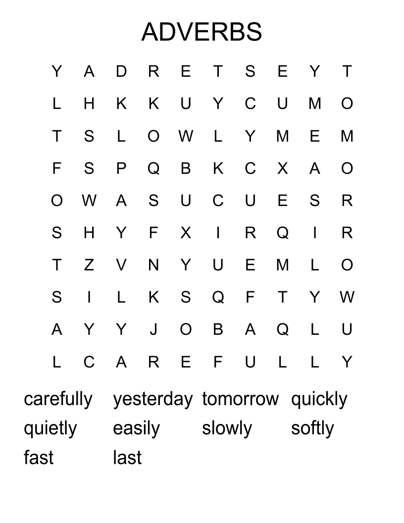 ADVERBS Word Search WordMint ADVERBS Word Search WordMint