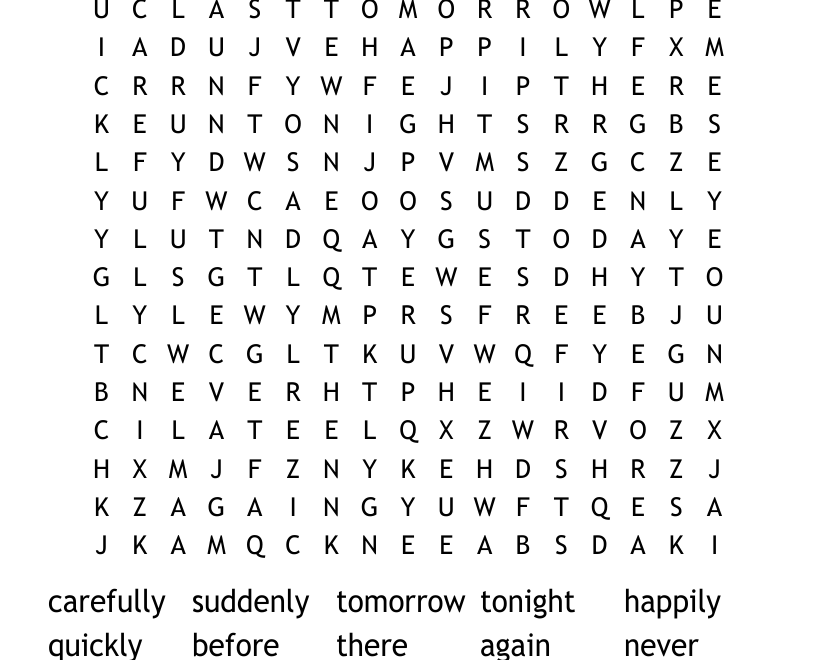 ADVERBS Word Search WordMint