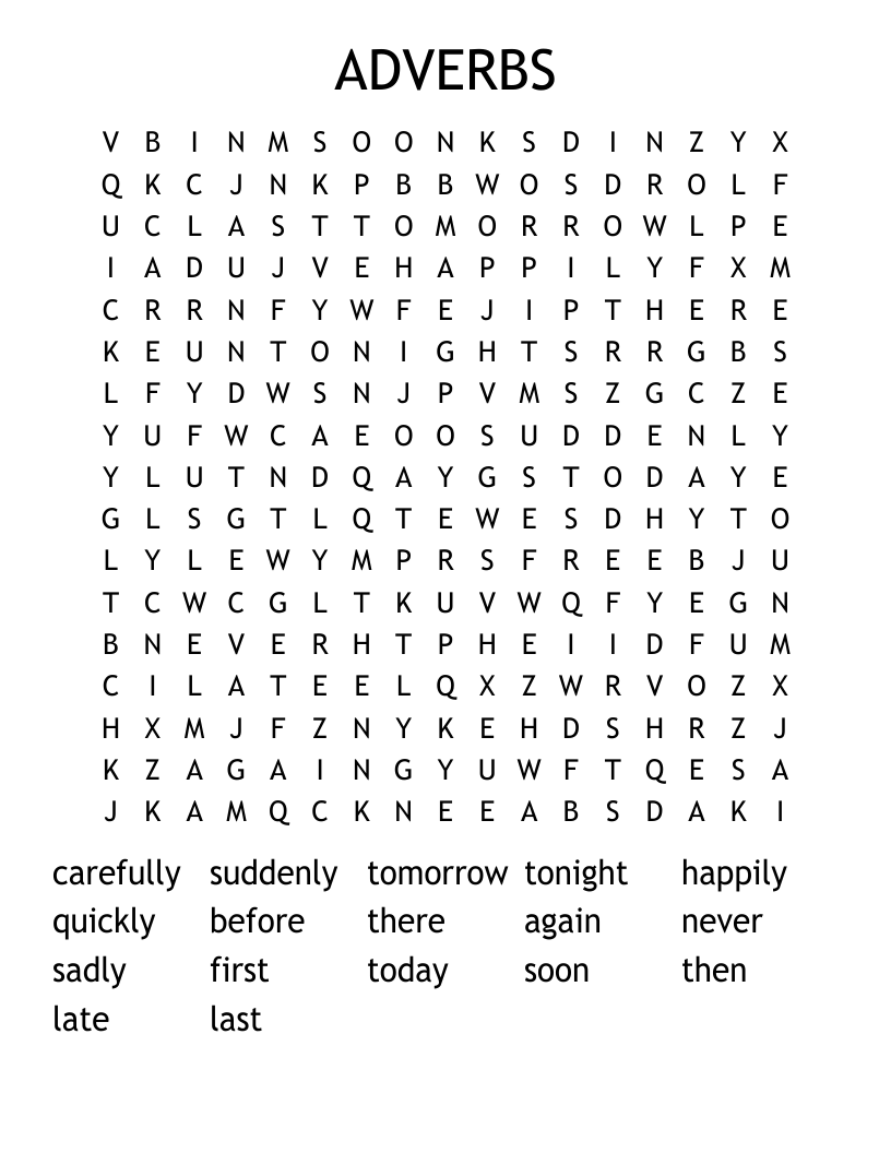ADVERBS Word Search WordMint