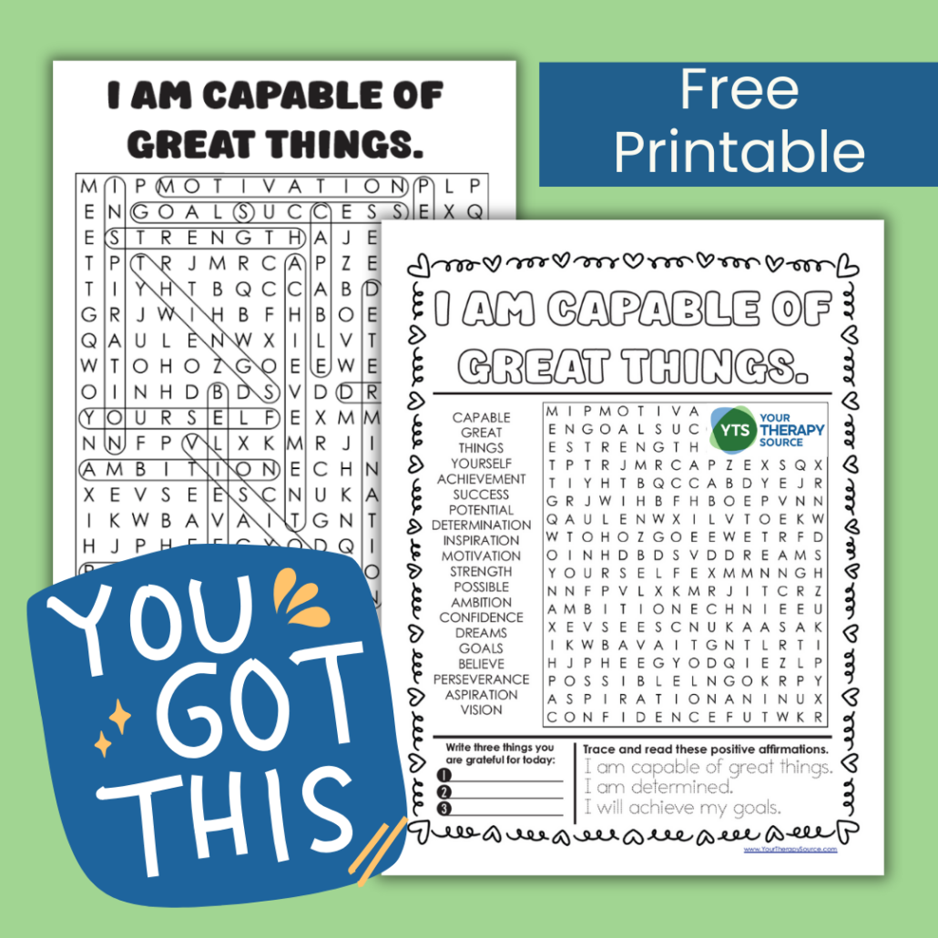 Affirmations Word Search Puzzle Free Printable Your Therapy Source
