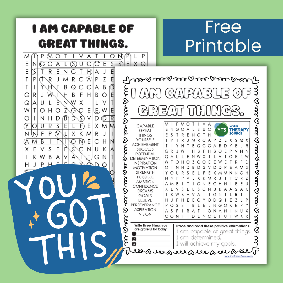 affirmations word search puzzle free printable your therapy source
