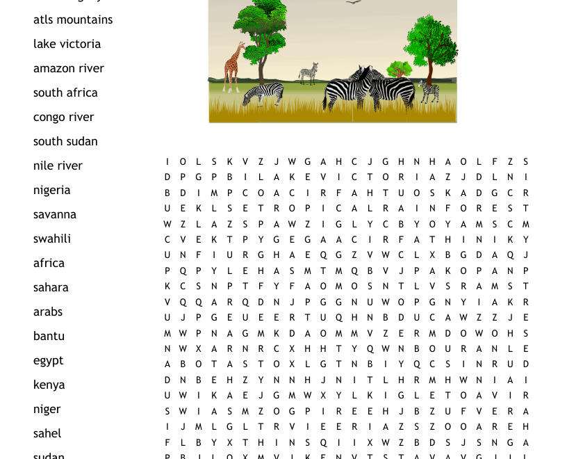 Africa Word Search WordMint
