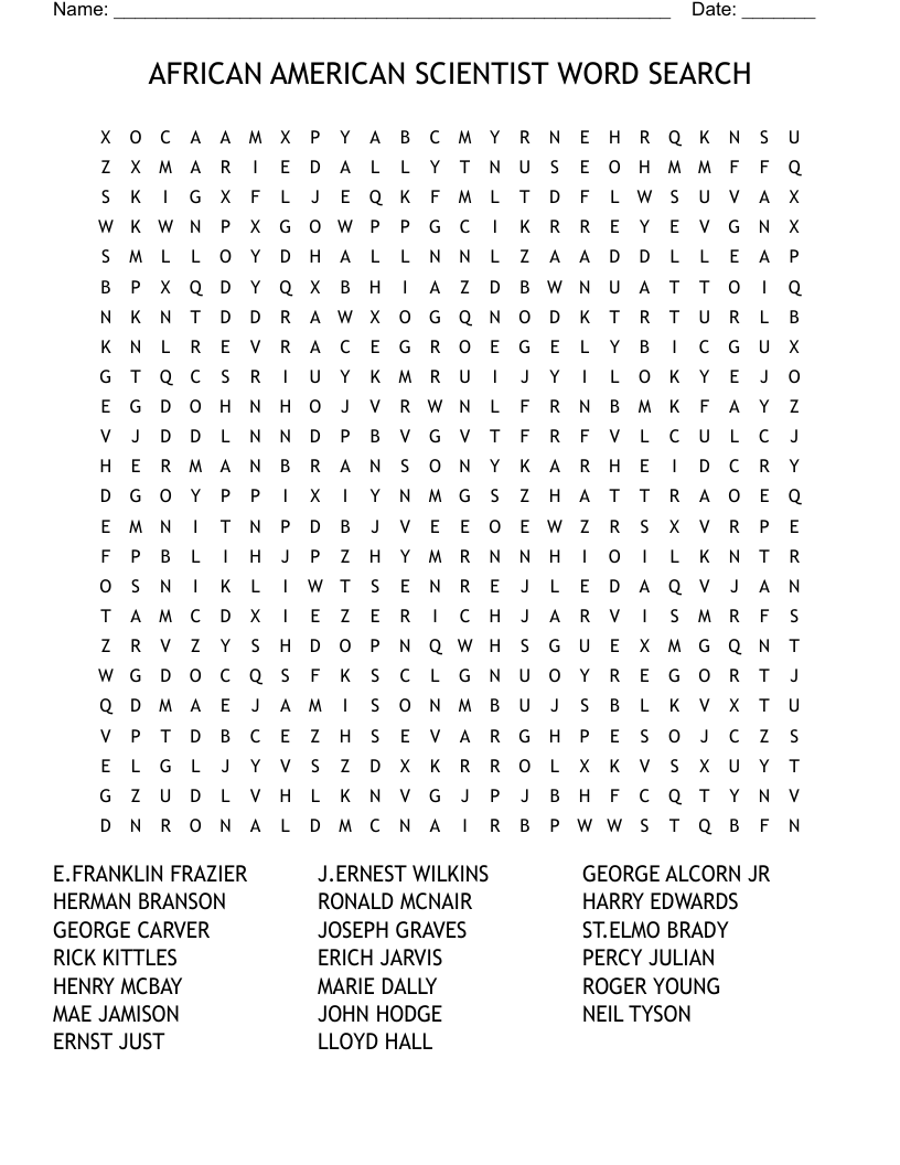 AFRICAN AMERICAN SCIENTIST WORD SEARCH WordMint