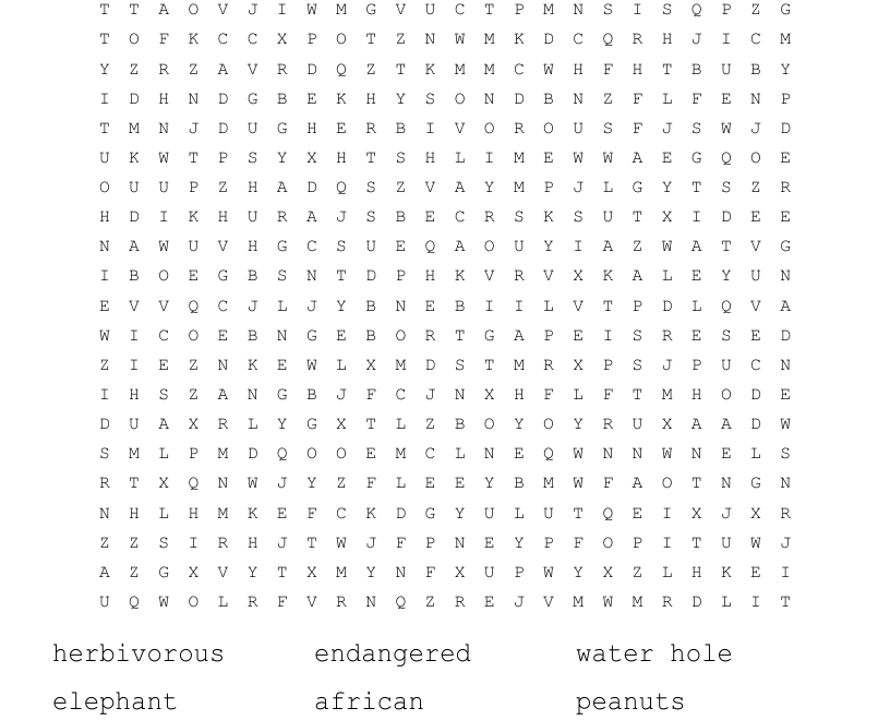 African Elephant Word Search WordMint