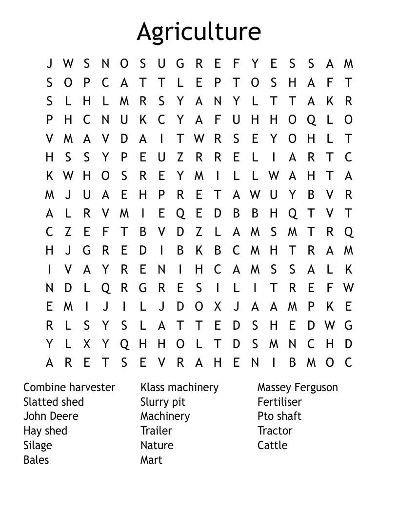 Agriculture Word Search WordMint
