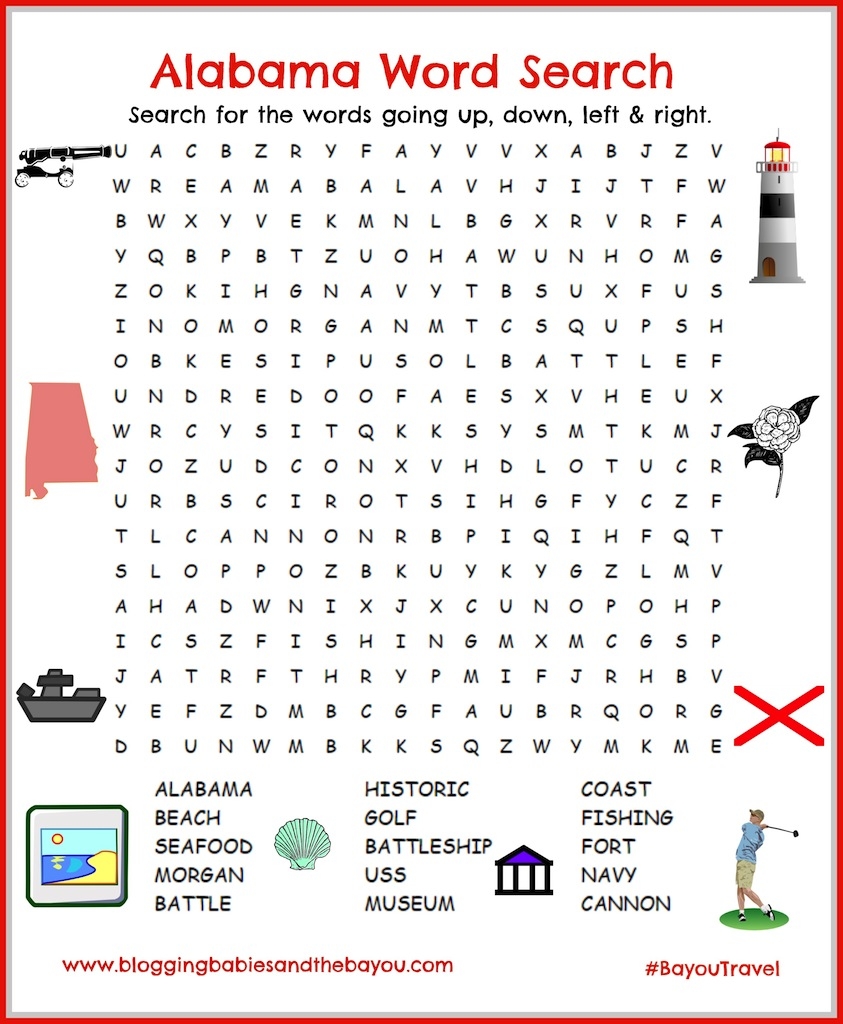 Alabama Gulf Shores Orange Beach Word Search Printable For Children BayouTravel