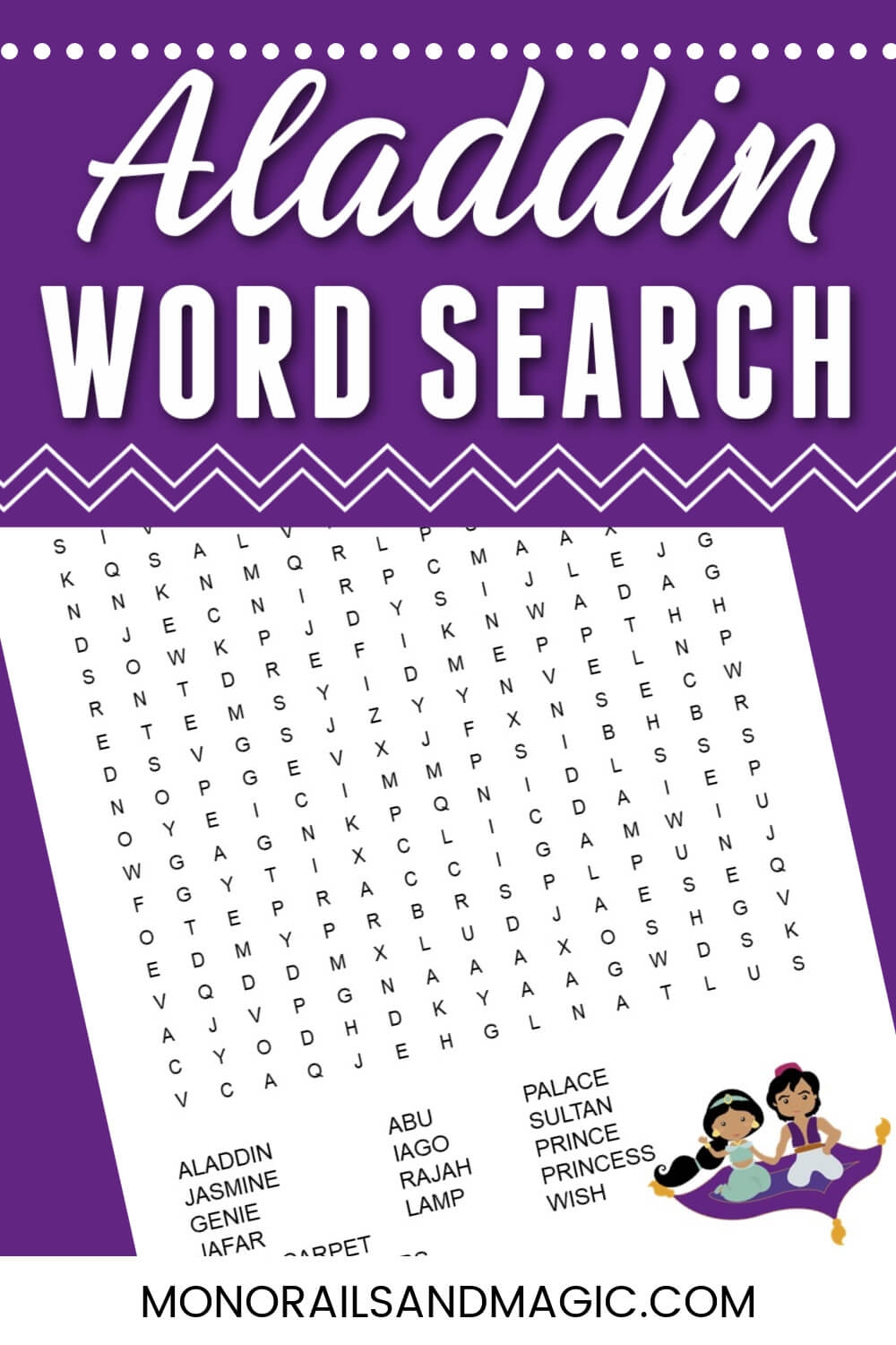 Aladdin Word Search Free Printable Monorails And Magic
