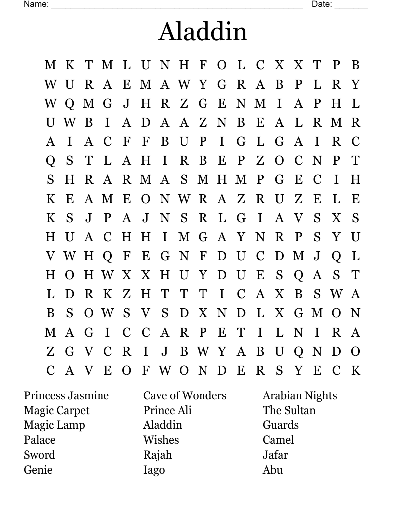 Aladdin Word Search WordMint