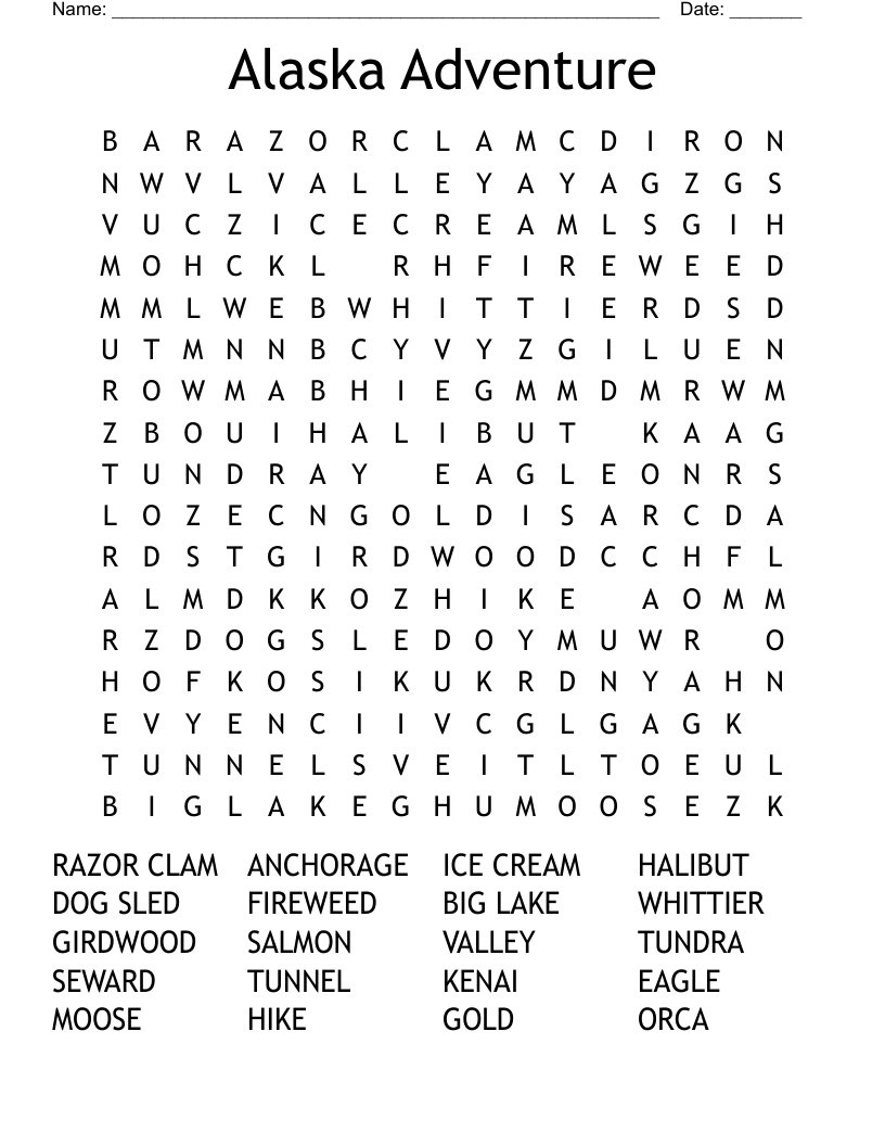 Alaska Adventure Word Search WordMint