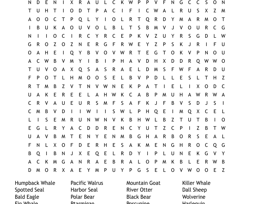 Alaska Animals Word Search WordMint