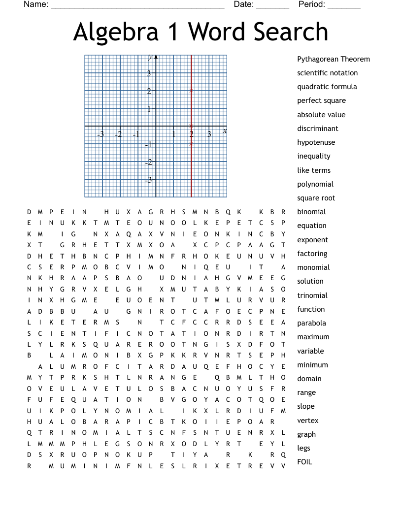 Algebra 1 Word Search WordMint
