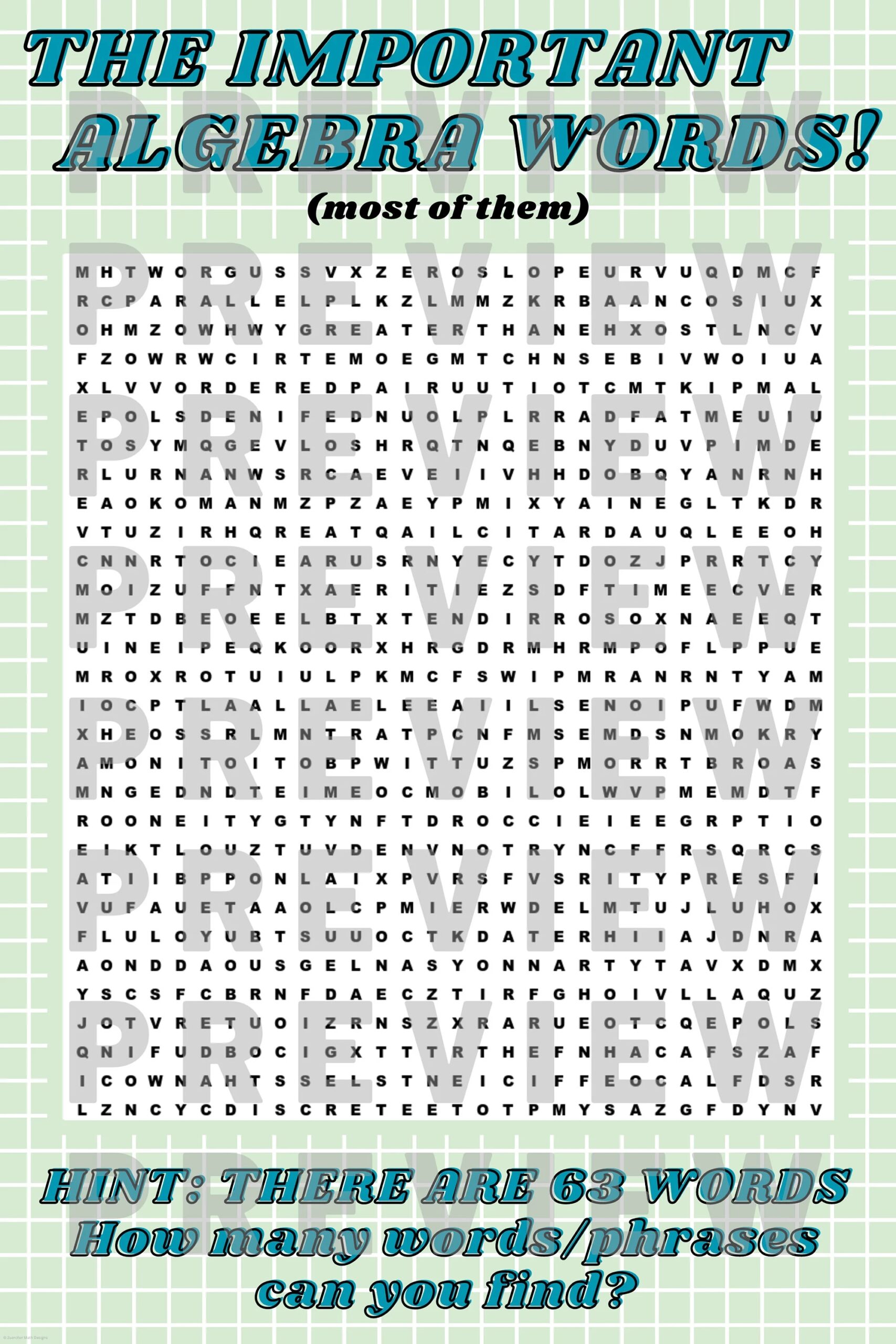 Printable Algebra Word Search