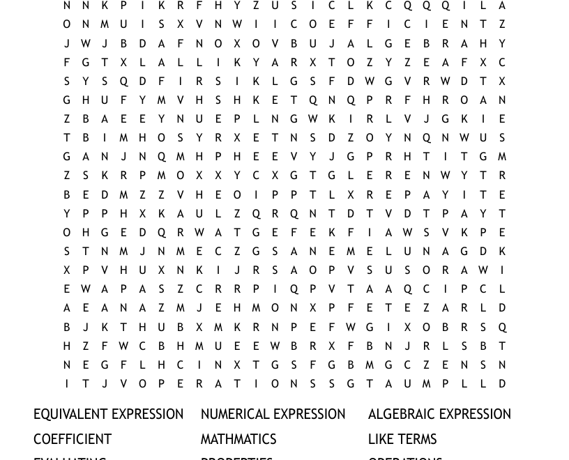 ALGEBRA WORDSEARCH WordMint