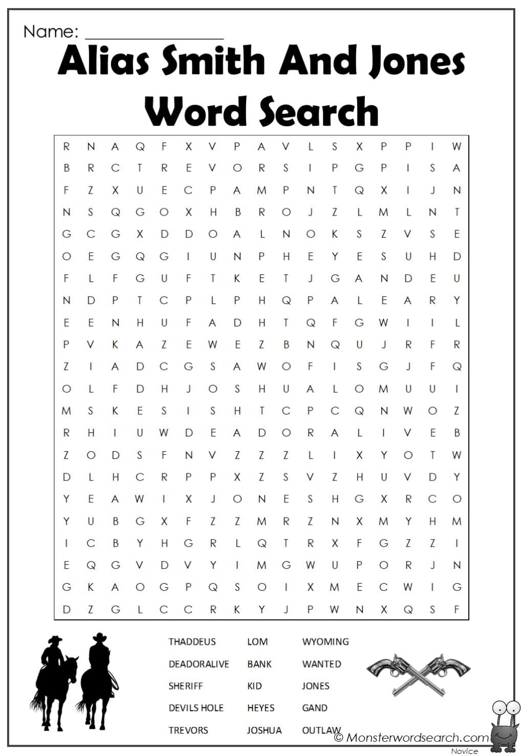 Alias Smith And Jones Word Search Monster Word Search