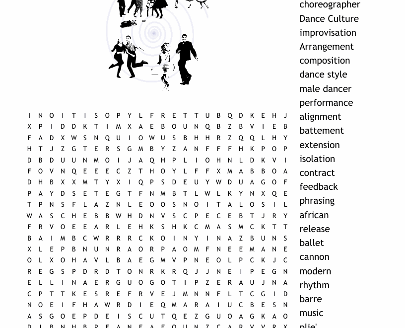 All About Dance Word Search WordMint