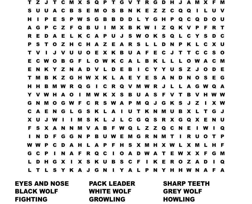 ALL ABOUT WOLVES Word Search WordMint