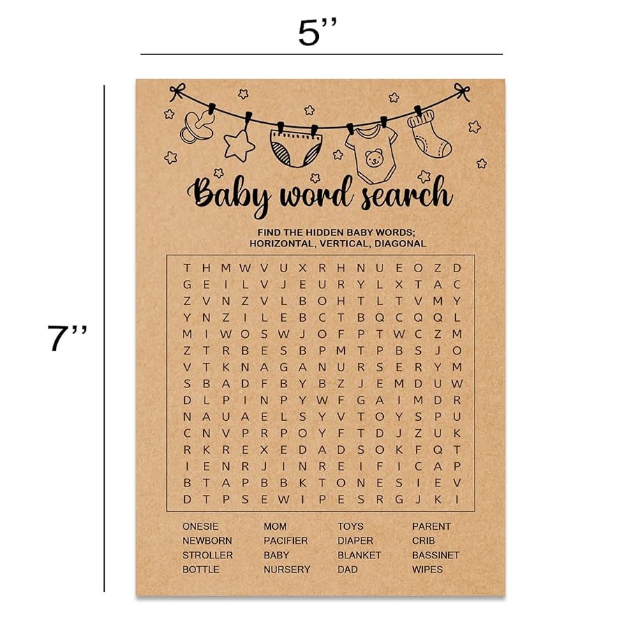 Amazon Baby Shower Game Baby Word Search Game Cards Baby Shower Party Games Supplies Activities Party Activities Ideas Supplies Baby Shower Ideas 30 Game Cards Included Kraft Home Kitchen