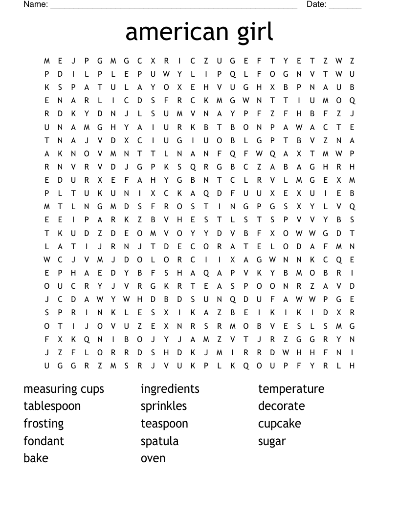 American Girl Word Search WordMint