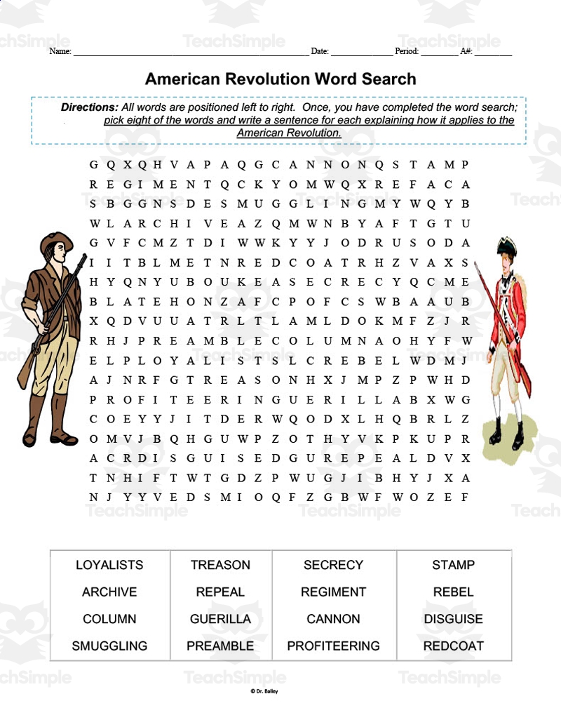 American Revolution Word Search By Teach Simple American Revolution Word Search By Teach Simple