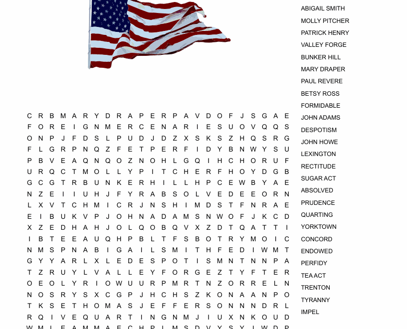 American Revolution Word Search WordMint