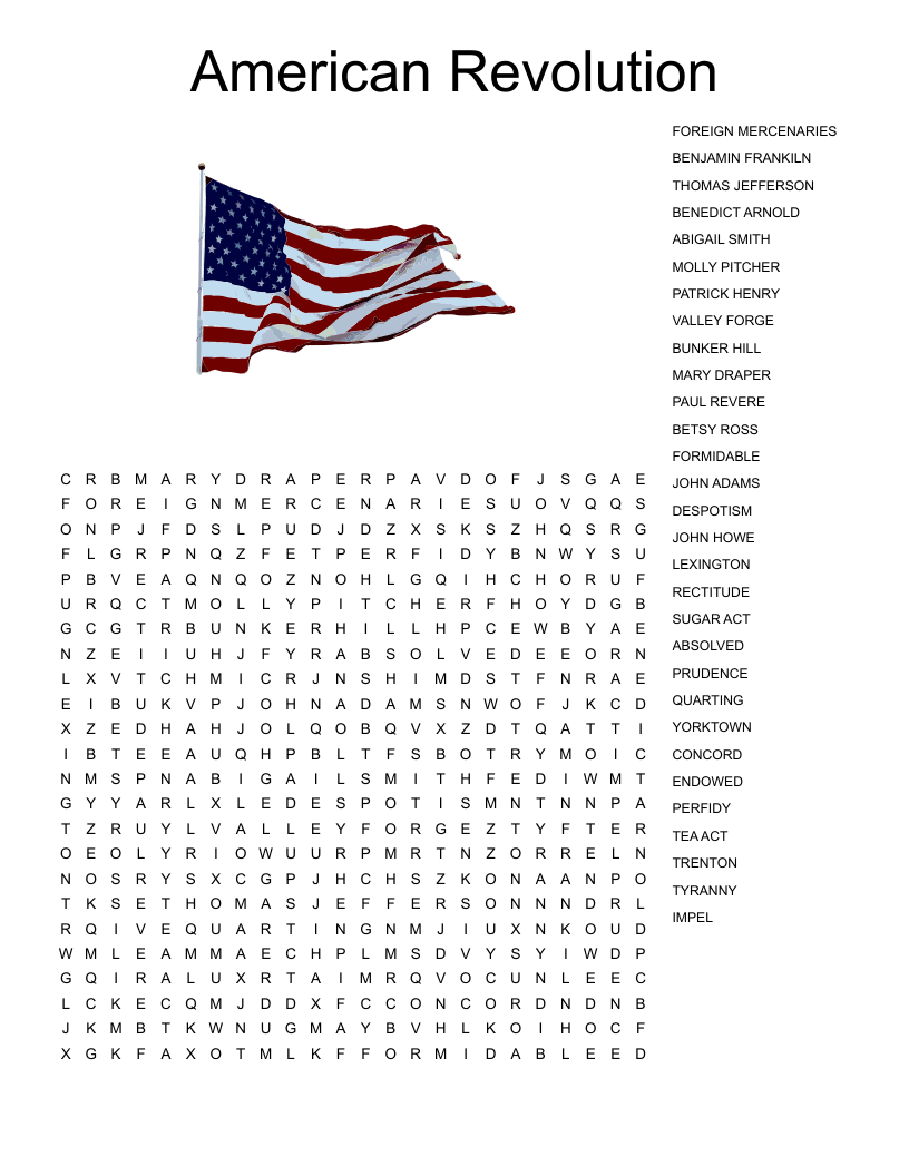 American Revolution Word Search WordMint American Revolution Word Search WordMint