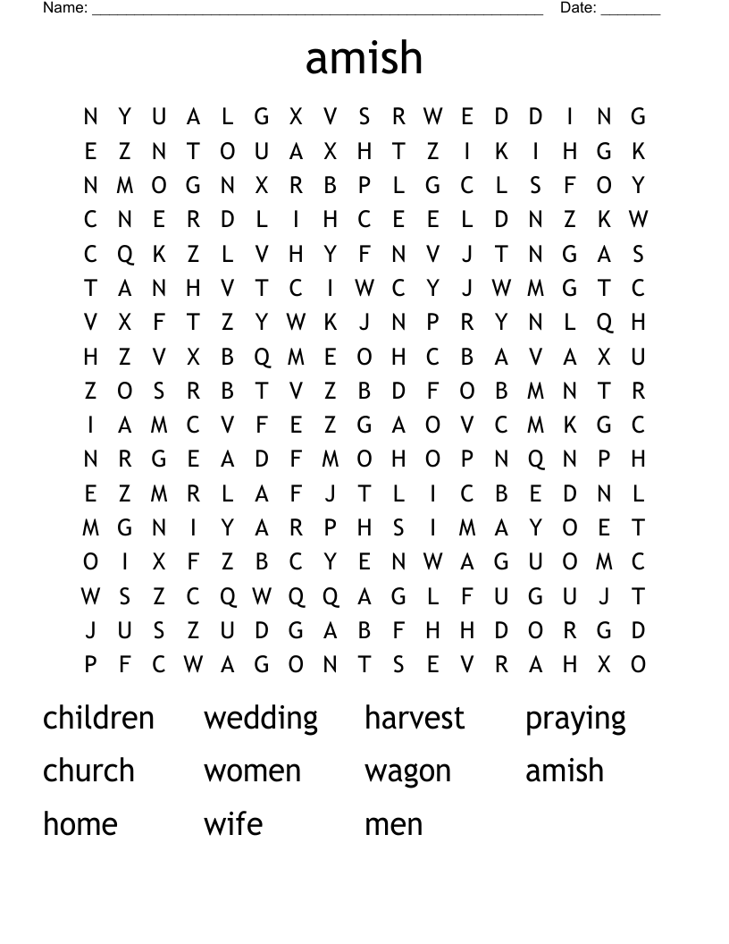 Amish Word Search WordMint