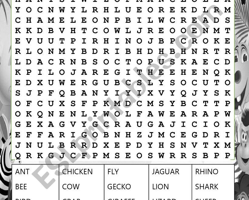 An Advanced Animals Wordsearch ESL Worksheet By Harriezt