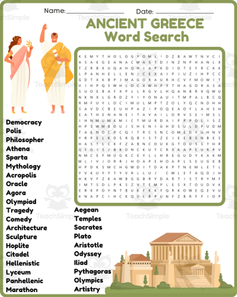 ANCIENT GREECE GREEK CIVILIZATION Word Search Worksheet Activity By Teach Simple