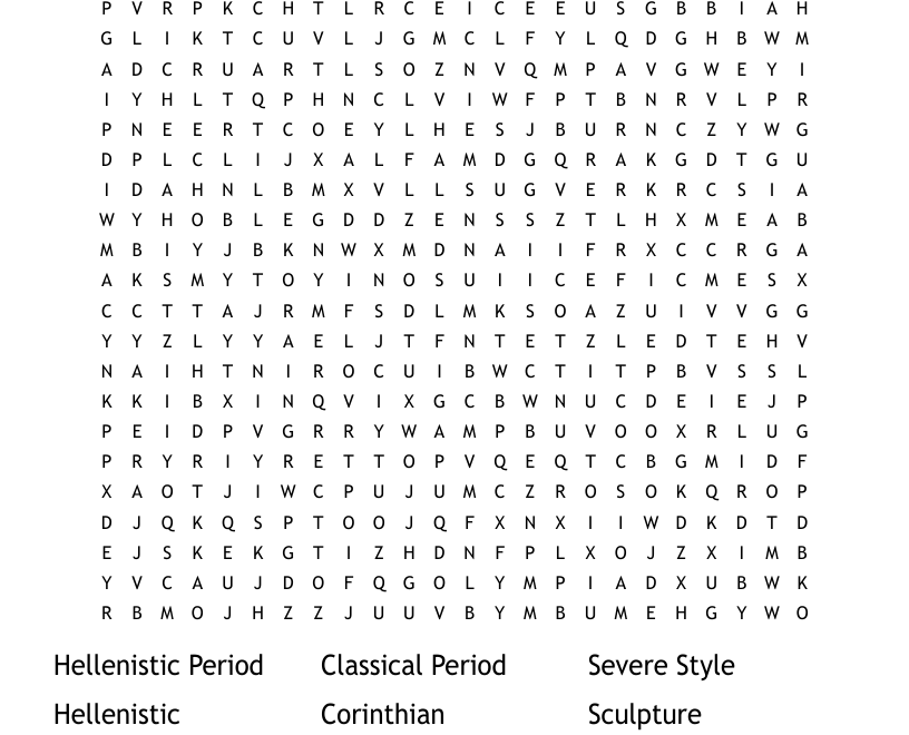 Ancient Greek Art Word Search WordMint