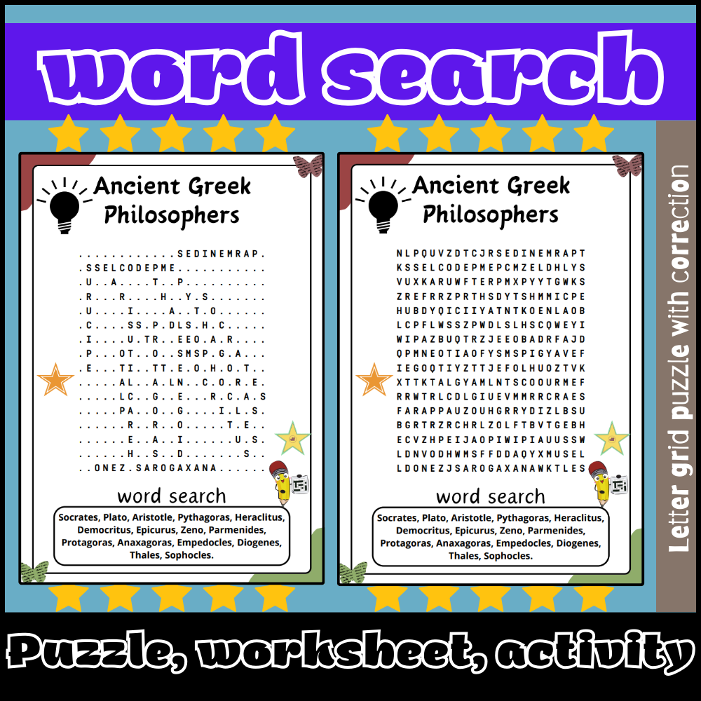 Ancient Greek Philosophers Word Search Puzzle Worksheet Activity Made By Teachers