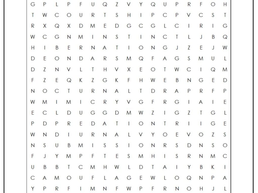 Animal Behavior Word Search Monster Word Search