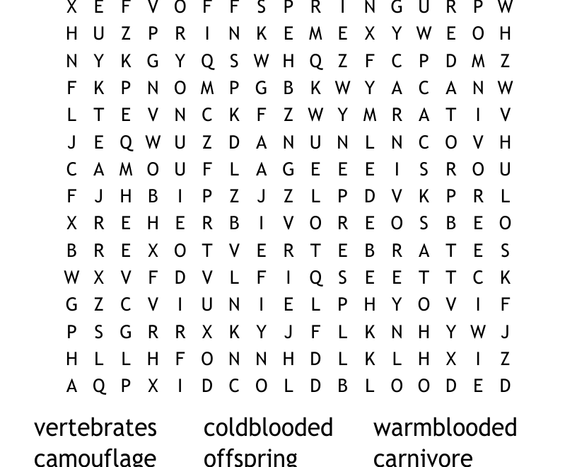Animal Classification Vocabulary Word Search WordMint