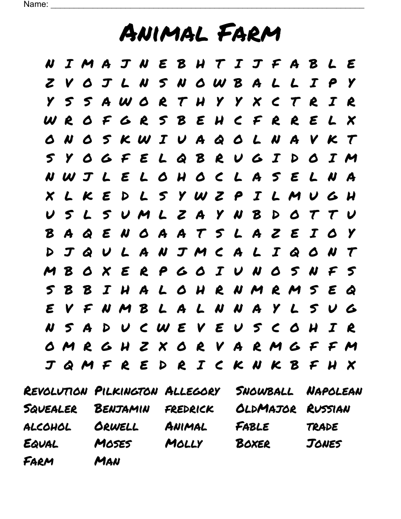 Farm Animals Word Search Printable