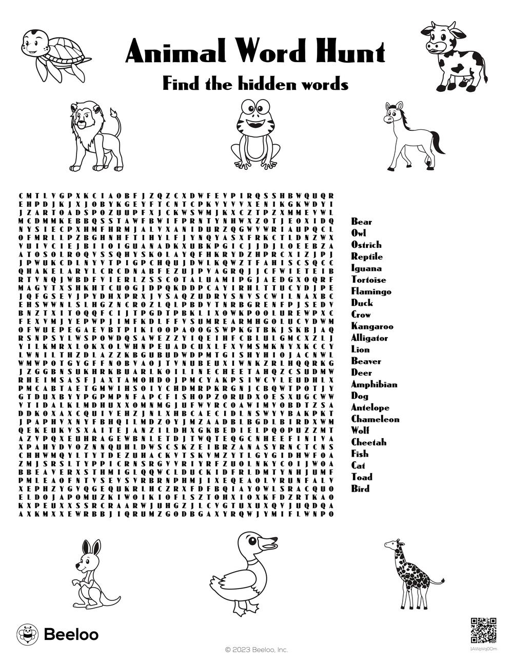 Animal themed Word Searches Beeloo Printable Crafts And Activities For Kids