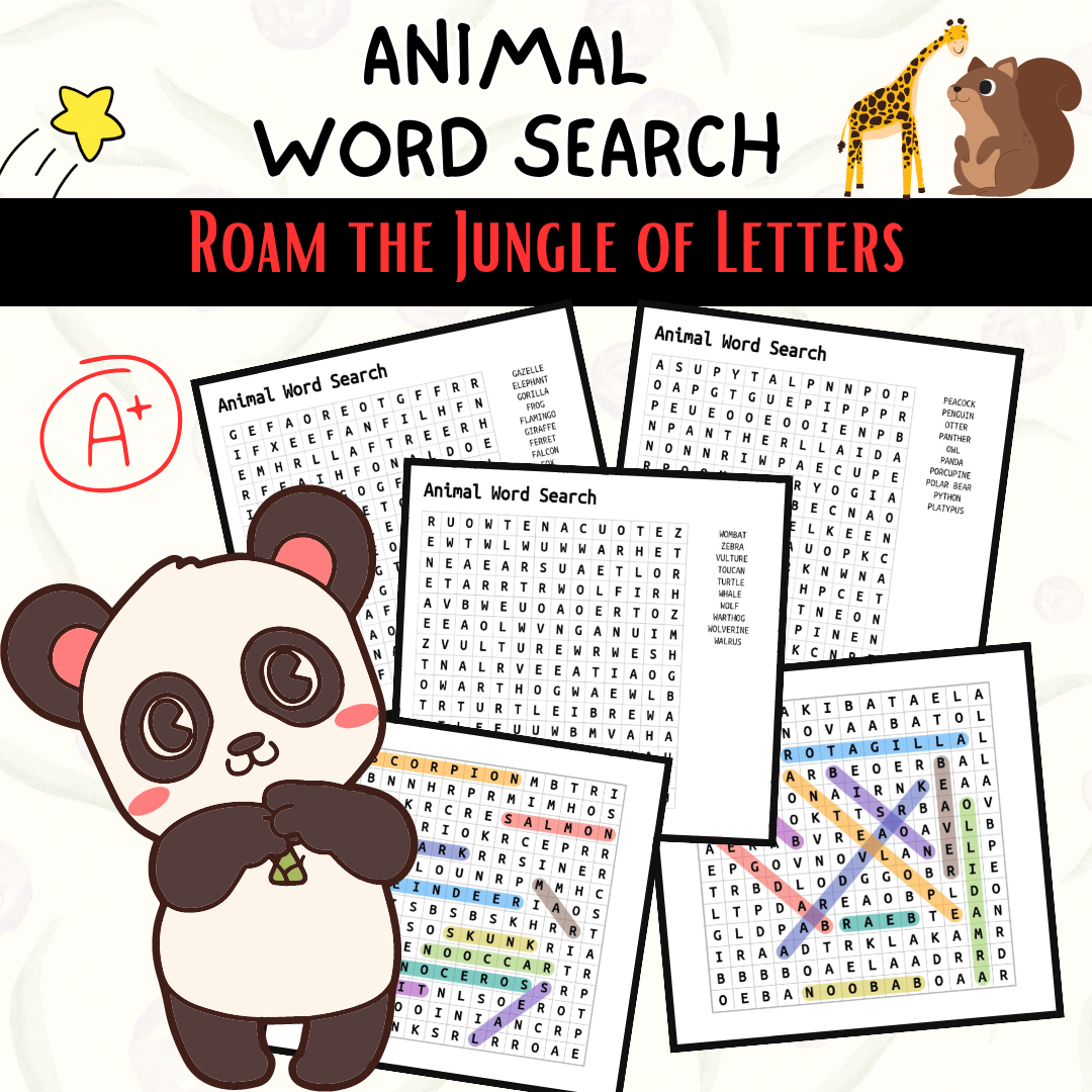 Animal Word Search Puzzles For Zoo Animals Farm Animals And Wild Animals Made By Teachers