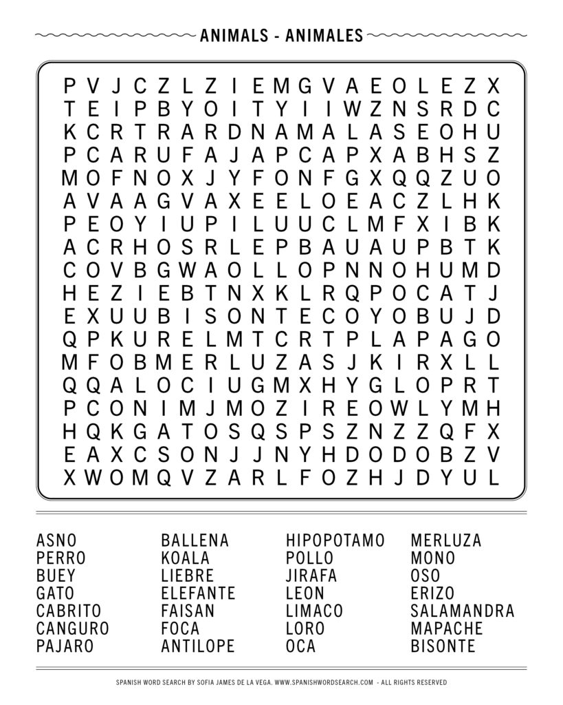 Animal Word Search Tims Printables Worksheets Library