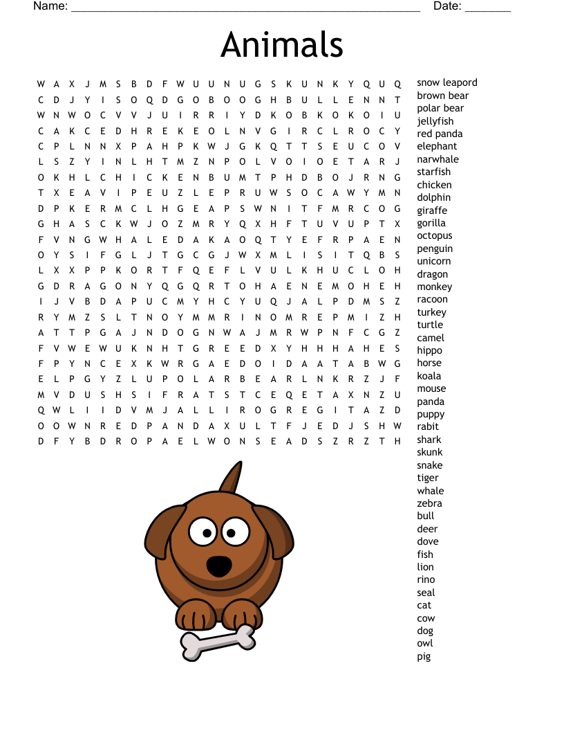 Animal Word Search WordMint