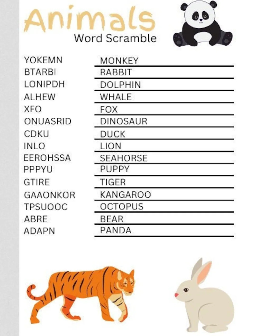 Animals Word Scrambles And Word Searches Printable Activities And Games Etsy