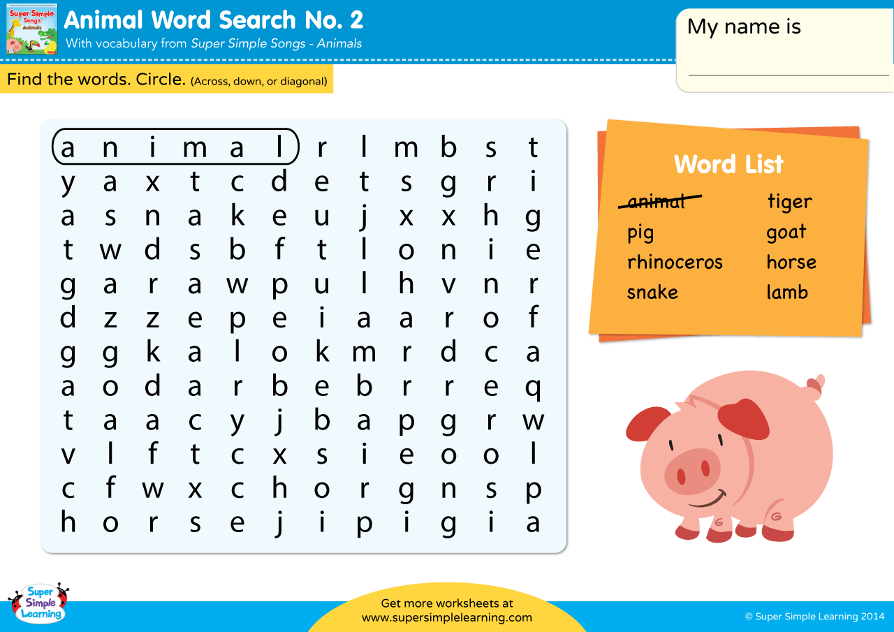 Animals Word Search 2 Super Simple